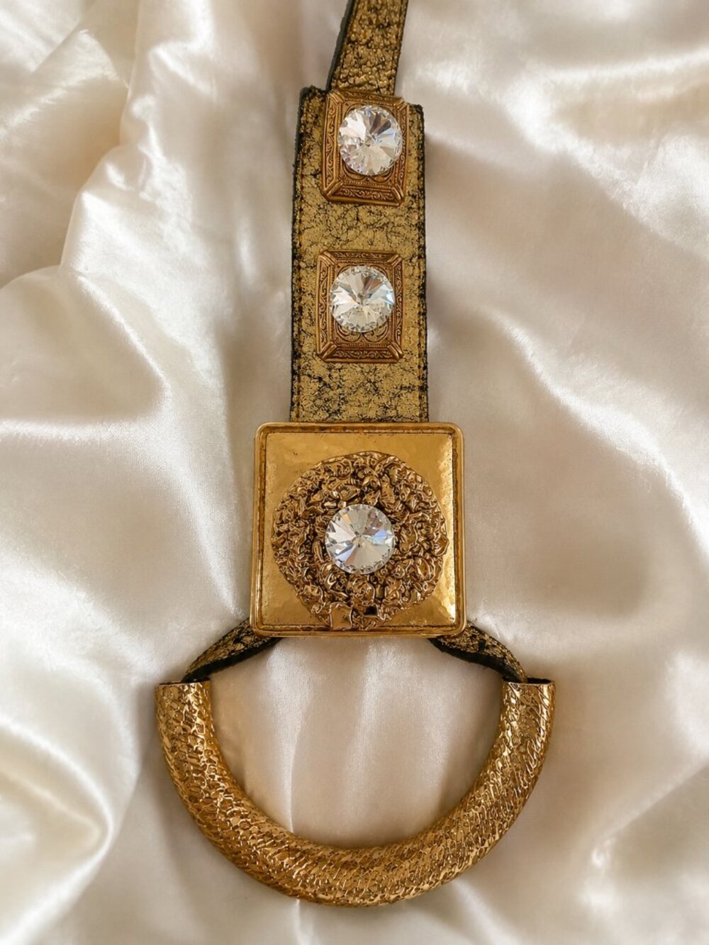 Gold Crystal Statement Waist Belt Sculptural Buckle Adjustable Runway Style - Picture 9 of 11